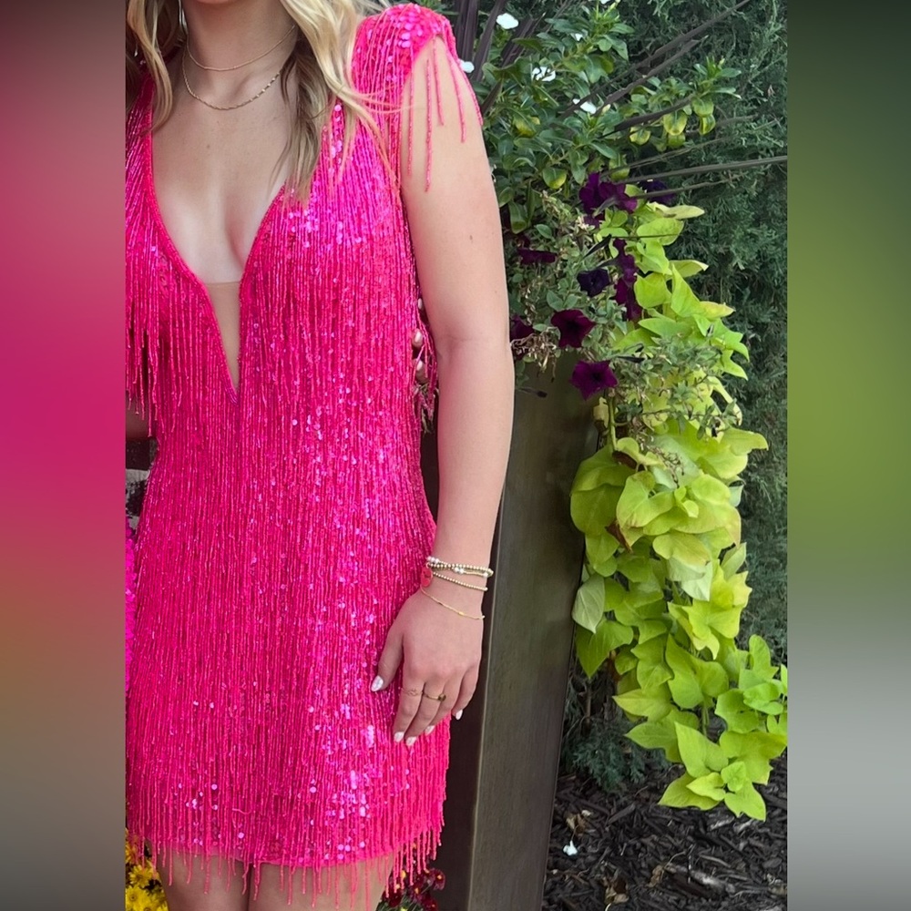 Pink Fringe Sequin Dress